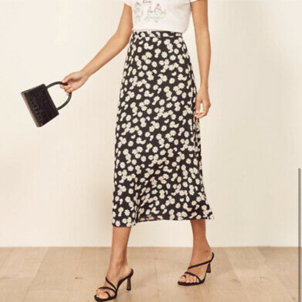 Reformation Bea Floral Print Crepe Midi Skirt